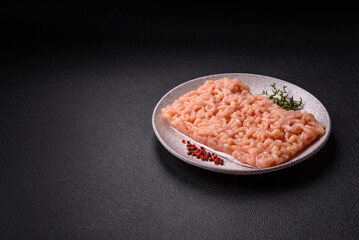 Raw minced chicken with salt, spices and herbs