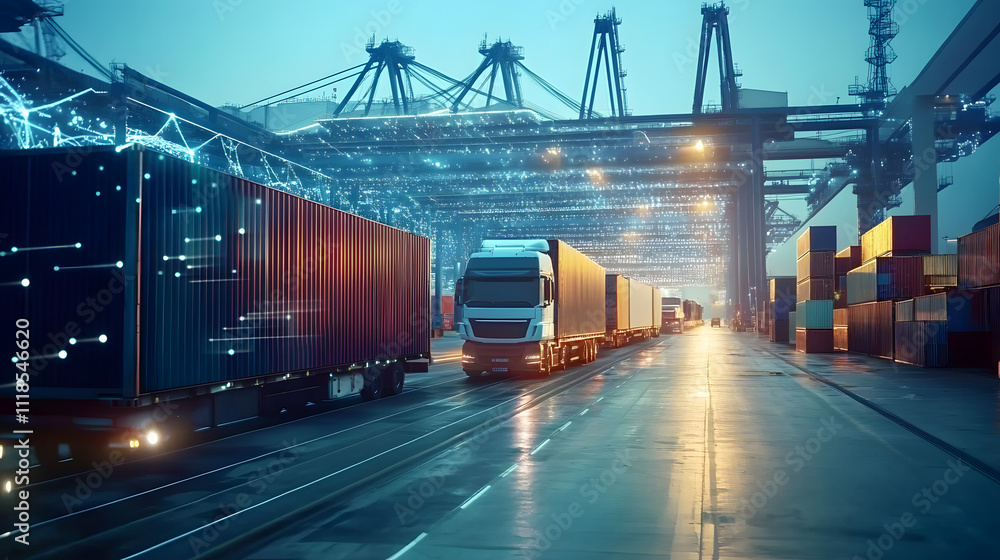 Poster enhancing global trade efficiency through blockchain technology in cross-border logistics