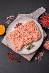 Raw minced chicken with salt, spices and herbs