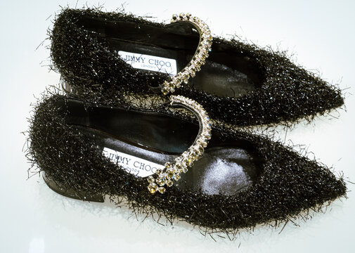 Luxurious black Bing Pump Flat ballerinas with crystals by Jimmy Choo.Milan - Italy,03 December 2024