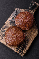 Beef burger patties with salt, spices and herbs