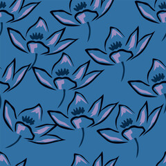 Cute floral pattern in the small chamomile flowers. Seamless vector texture. Naive template for fashion prints. Printing with small daisy flowers. Black background. Stock print.