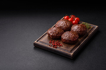 Beef burger patties with salt, spices and herbs