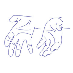 The palms are half bent and turned towards each other as if holding something. Contour vector hand sketch illustration