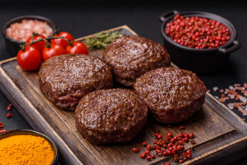 Beef burger patties with salt, spices and herbs