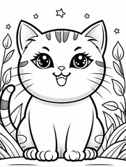 Cute cat coloring page. Cat coloring book for kids