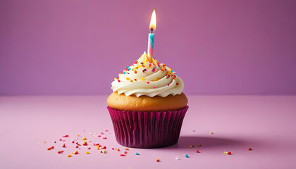 Birthday cupcake with one candle