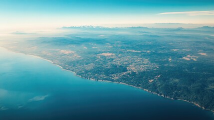 Aerial View of Coastal Mountains and Ocean
