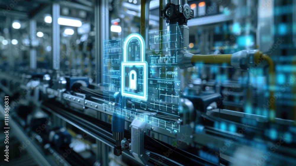 Poster a detailed image of a lock icon on a connected device symbolizing the robust security measures in pl