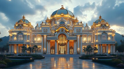 Beautiful palace facade scene capturing luxurious design with ornate and intricate golden features picture
