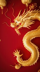 Fototapeta premium A golden Chinese dragon coiled around the edge of the picture