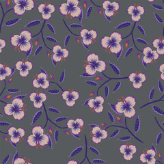Seamless floral pattern, liberty ditsy print of mini pretty bouquets. Cute botanical design: small hand drawn flowers, tiny leaves in an abstract composition on a light background