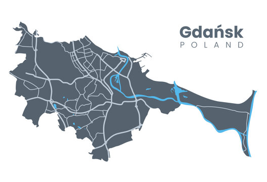 Vector Gdansk, Poland map. Urban city map. Poster with streets and Motlawa River.