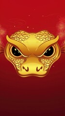 A golden Chinese snake face looking at the camera