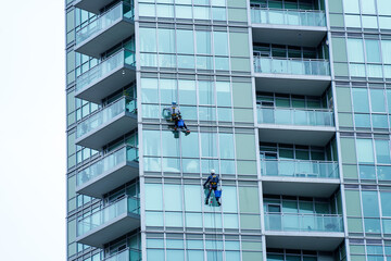 Professional Window Cleaners on High-Rise Building