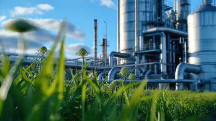 Fototapeta premium A closeup of a bioenergy plant depicting the process of converting organic waste into renewable energy for a manufacturing facility.