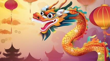 Fototapeta premium Chinese New Year design, a colorful cartoon dragon 