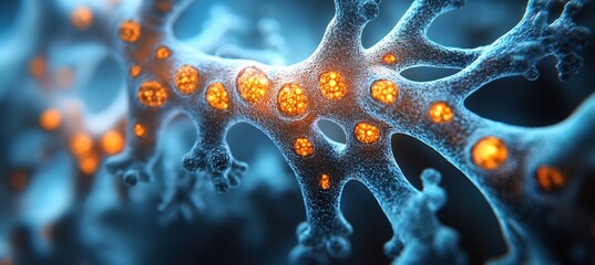 Digital microscopic view of alveoli highlighting their saclike structure and the capillary network for gas exchange