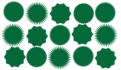 Set of price sticker, sale or discount sticker, sunburst badges icon. Stars shape with different number of rays. Special offer price tag. starburst promotional badge set, shopping labels