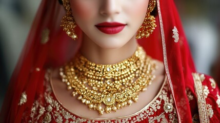 Elegant Traditional Bride with Stunning Jewelry and Rich Attire