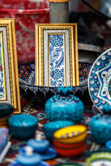 Oriental pottery and painting for home decoration. Traditional Turkish art. Istanbul - 11 May,2018