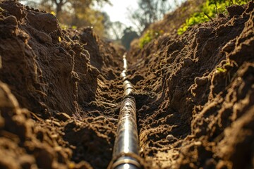 Purple PVC Irrigation Pipe Installation for Sprinkler System in Backyard Trenches