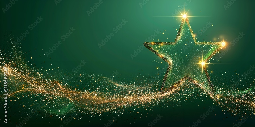Poster over a bright green setting, a lone star appears with a vector light effect of dazzling golden spark