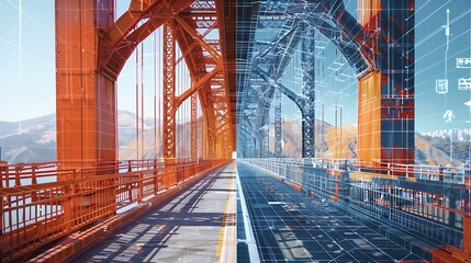 Fototapeta premium The Golden Gate Bridge, spanning a body of water, with a road in the center. 