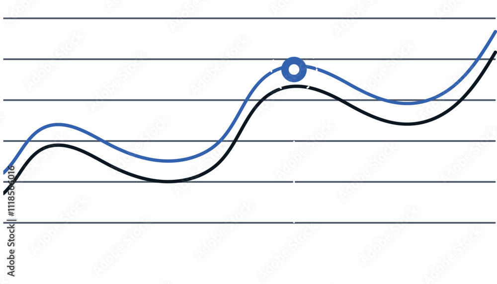 Poster two lines are representing data progression over time, one blue and one black, creating a visual rep