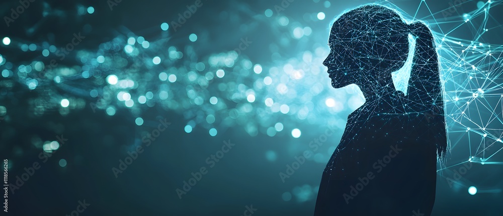 Aufkleber digital silhouette of a woman against a futuristic background sparking technology, data, and connect