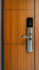 Modern Digital Door Lock on Wooden Door