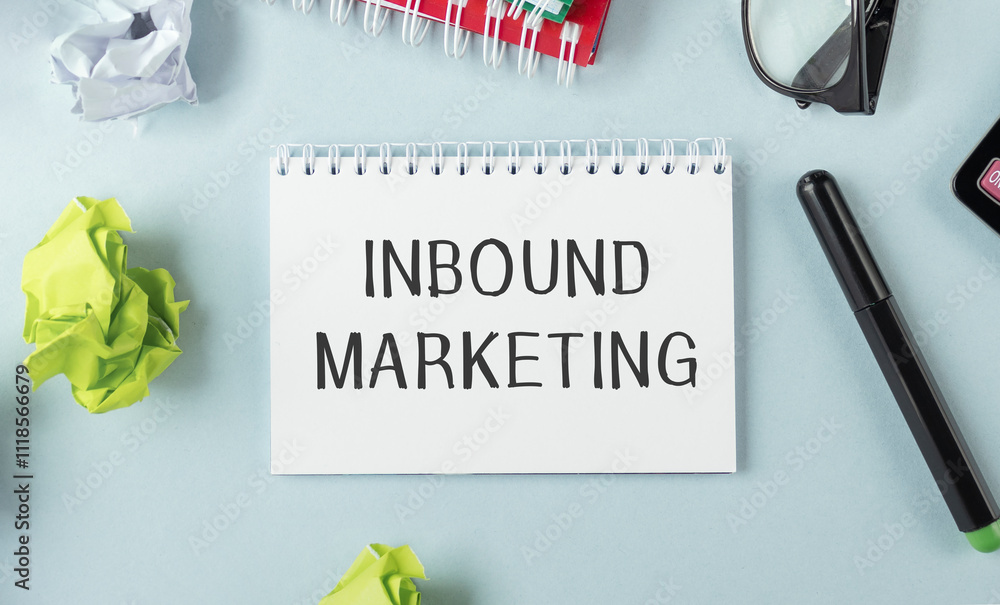 Poster notebook with tools and notes about inbound marketing