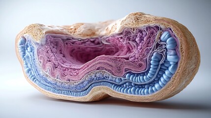 Highresolution crosssectional view of bladder highlighting its muscle layers and connective tissue