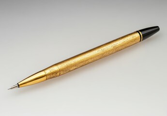 Naklejka premium 金色のペンが白い背景に置かれた静かな瞬間の表現
