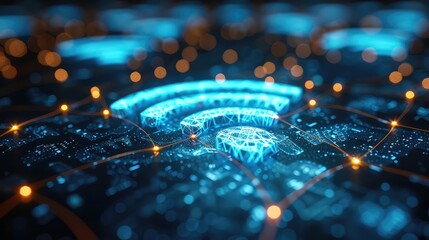 World Global telecommunication network. Wireless Communication on modern cityscape background.