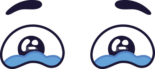 Pair of cartoon eyes expressing sadness with tears falling down, conveying a sense of grief, sorrow, or disappointment, suitable for various visual communication projects