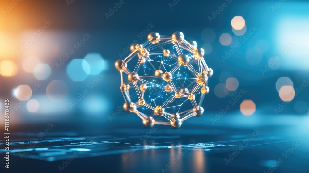 Poster ethereal 3d molecular structure with glowing nodes and connections