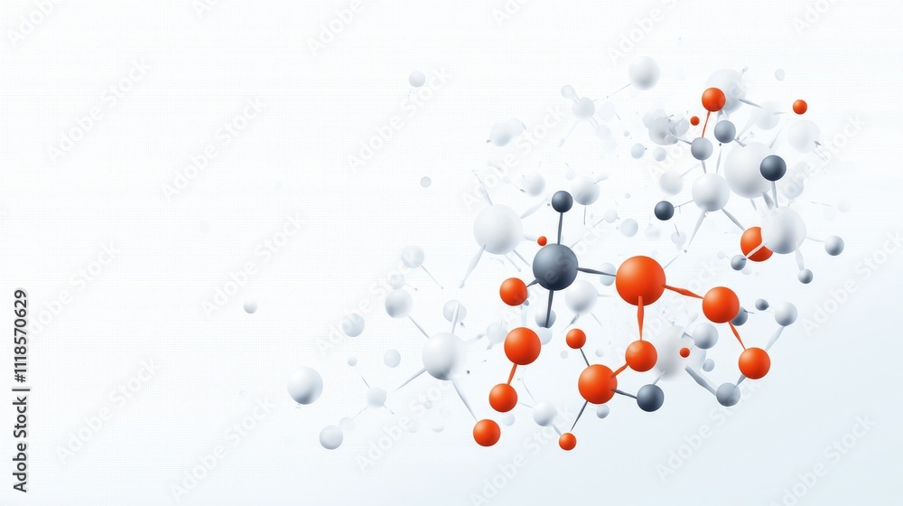 Poster abstract molecular structure with colorful spheres and connections