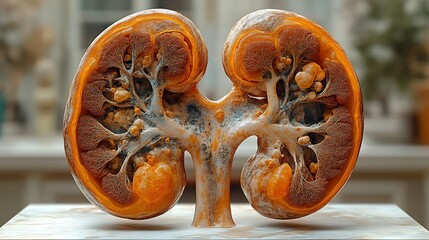 Hyperdetailed 3D organ model of kidneys showing their beanshaped structure renal cortex and medulla