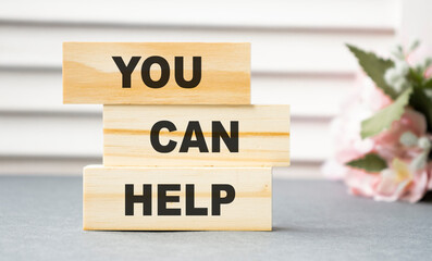You can help - phrase on wooden blocks with letters, mutual assistance companionship concept