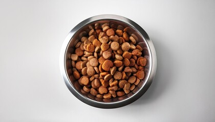 Fototapeta premium Cat food bowl on a white background top view
