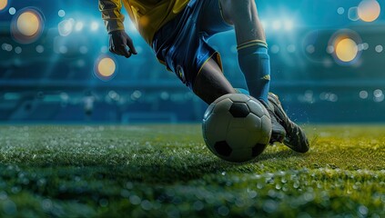 Soccer player playing football and feinting