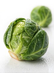 Fototapeta premium Fresh Brussels Sprouts with Water Droplets on Surface