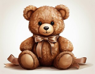 Fototapeta premium soft brown teddy bear with a ribbon around its neck sitting on a white background transparent