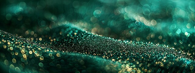 Emerald Green Glitter Texture with Sparkling Bokeh Lights