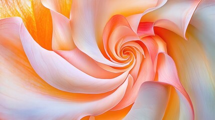Abstract spiral flower petals in soft peach and cream colors.