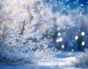 enchanting snowy winter scene with glistening snowflakes frost covered branches and twinkling holiday a serene and festive atmosphere