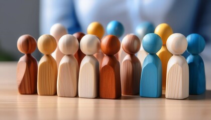 colorful wooden figurines symbolizing the diverse aspects of employee retention strategies including career progression growth opportunities benefits