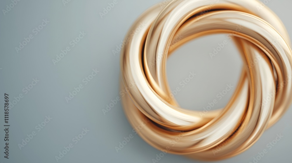Poster a circular, intertwined design with smooth, glossy strands in a soft color palette, set against a ne