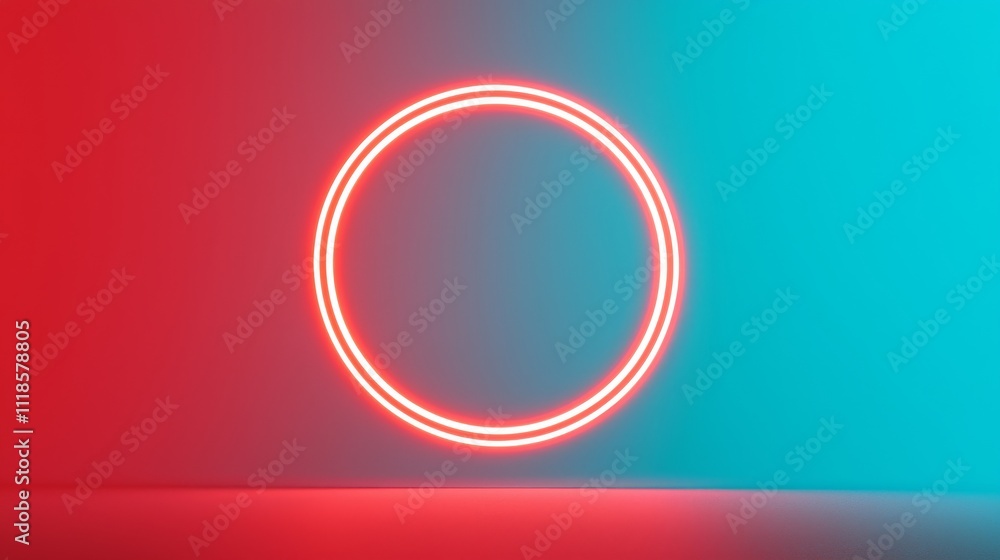 Aufkleber a vibrant neon circle glows against a split background of red and blue, creating a striking visual c